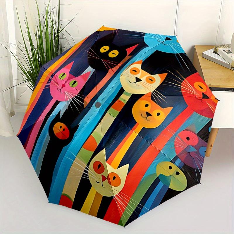 1pc Cat Family Automatic Open/close Folding Compact Umbrella, 8-Rib Sturdy Canopy, Lightweight Portable, Commuting Use, Gift,103
