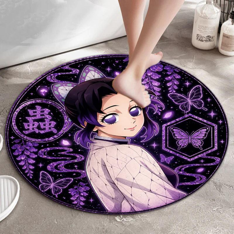 Classic Japanese-style cartoon Demon Slayer round rug, home soft decorative anti-slip yoga mat and chair mat, outdoor floor mat carpet K3