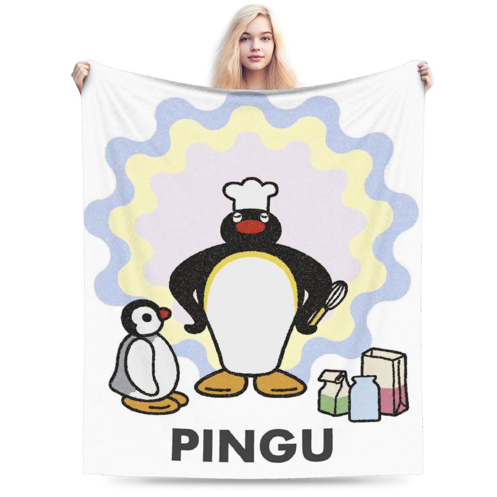 Noot Pingu Fleece Throw Blankets Penguin Cartoon Blankets for Bedding Couch Ultra-Soft Bedding Throws