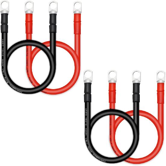 4 AWG Battery Cables with 3/8 inch Copper Terminals(2PCS 1FT)