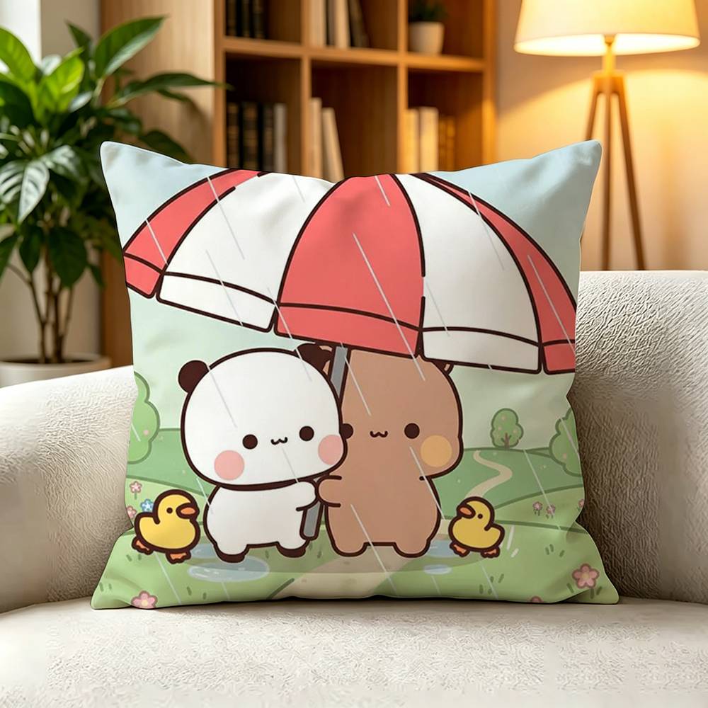 BBubu Dudu Panda Bear Couple Daily Cartoon Pillow Case Square DoubleSided Sofa Cushion Cover Bedroom Bedside Pillow