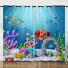 Curtain Illustration Marine Life Shark 3D Digital Printing Blackout Curtain Punching