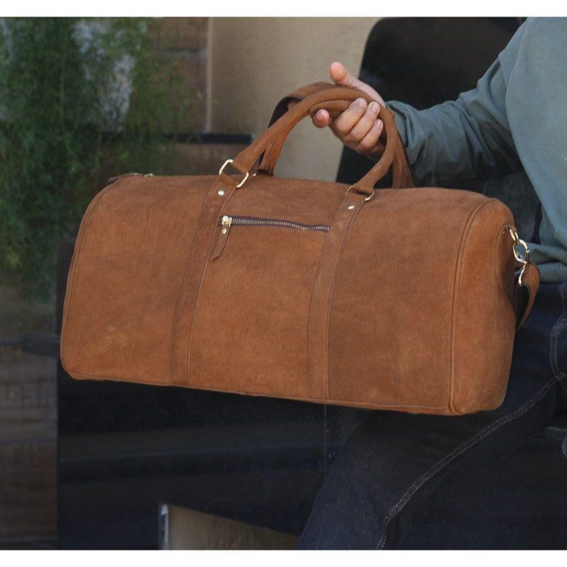 Personalized Cowhide Leather Duffel Bag: Weekender Travel Bag