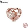 BAMOER 925 Sterling Silver Cat Love Heart-shape Charm Paw Footprints Heart Charms Beads Fit Original Bracelet
