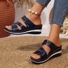Women's Wedge Slide Sandals, Open Toe One-Strap Summer Shoes, Plus Size Casual Footwear