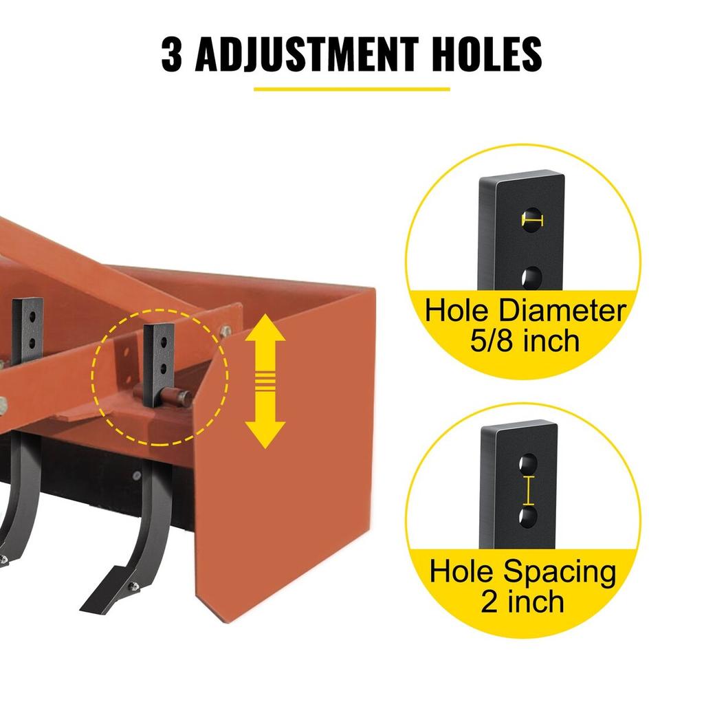 5pcs Box Blade Shank, 16" Scarifier Shank, 3 Holes Box Scraper Shank, Ripper Shank with Removable Tapered Teeth and Pins, Adjustable Shanks Assembly