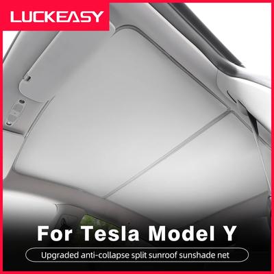 LUCKEASY для Tesla Model Y -2023 Автомобильная внутренняя солнцезащитная сетка Split 2 таблетки Anti-Clap Skylight Sunshade Net Protector