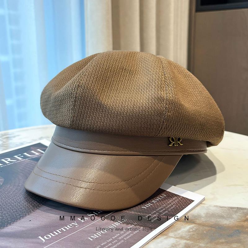 Black Star Anise Hat Women's Autumn New Retro Temperament Newsboy Hat Leather Brim Versatile Face Cap