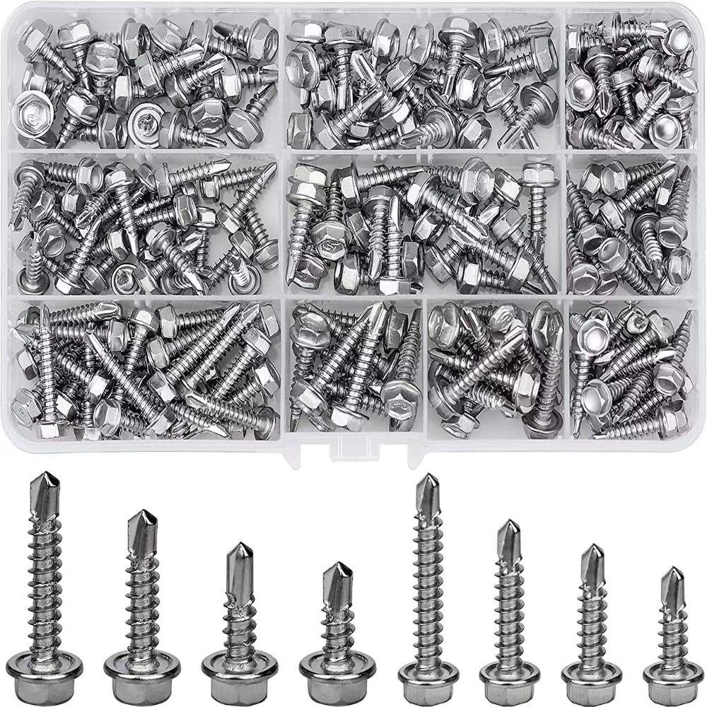 200pcs Flat Head Self-Drilling Screws Cross Head Sheet Metal Screws Hex Socket Assortment Kit Metal