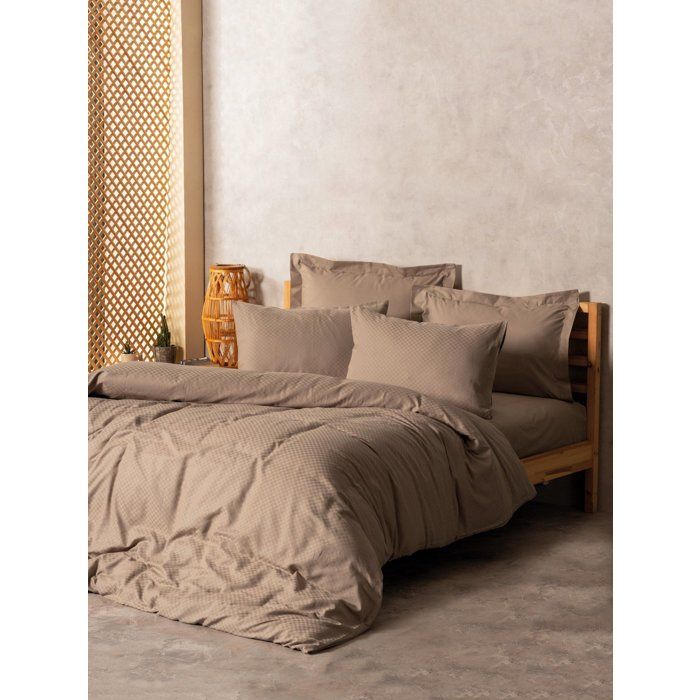 Parure de lit - 1 housse de couette 140 x 200cm + 1 taies d'oreiller 60 x 60 cm - 100% coton renforcé - Imprimé carreaux Vison