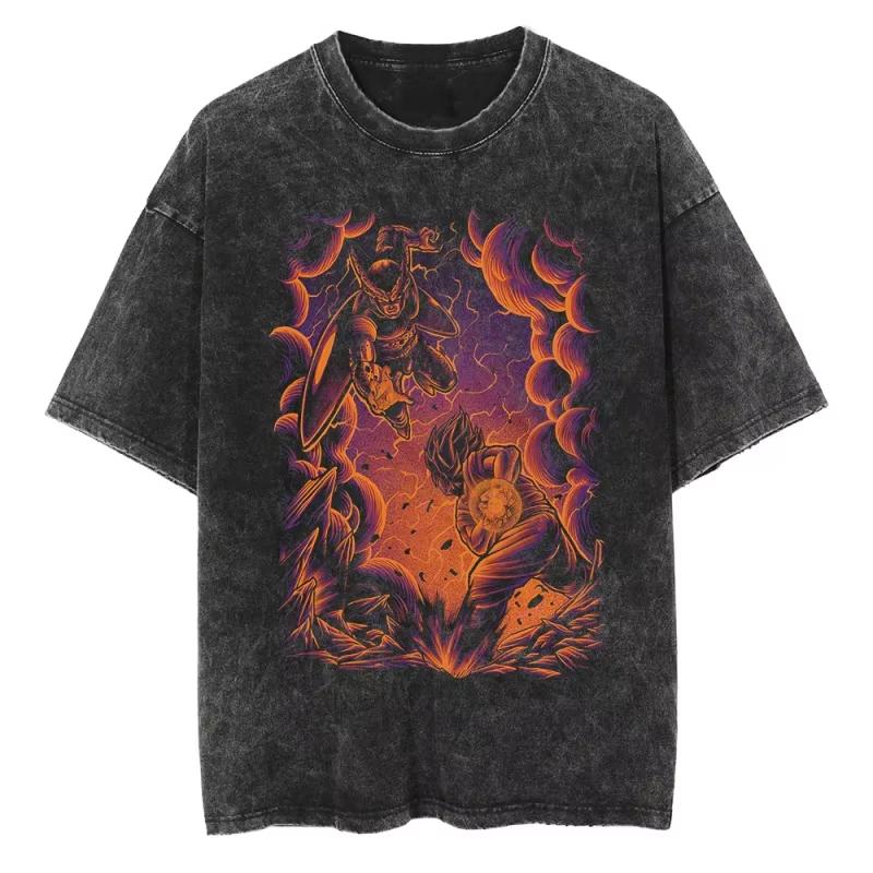Dragon Ball Majin Buu Pink Aura Printed Tshirt Mens and Womens Washed Tshirt High Quality Vintage Tshirt Harajuku Top