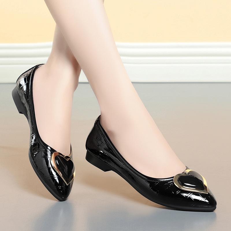 Мода Низкий каблук Элегантный острый нос Офис Милые плоские туфли на плоской подошве Женская обувь Обувь для отдыха Простые для беременных Мягкая кожа Мелкая повседневная