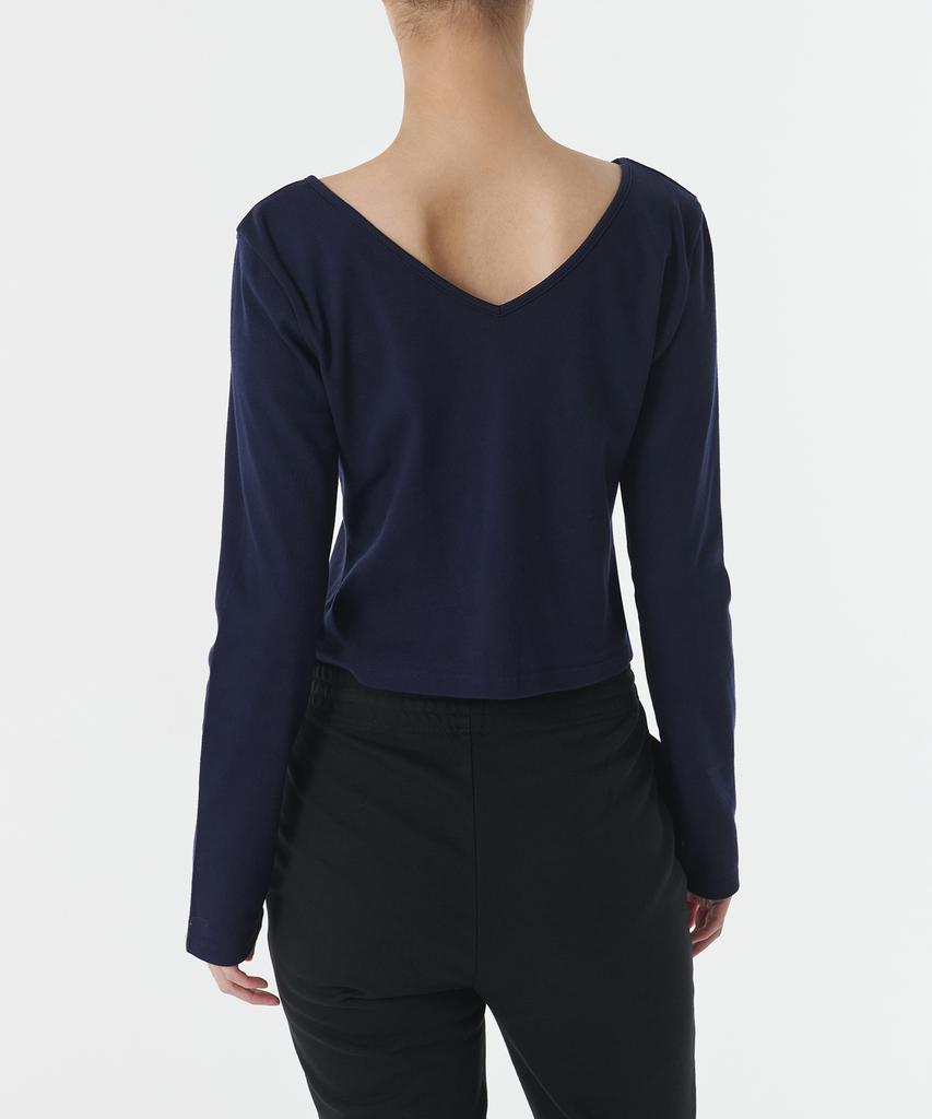 MUSINSA STANDARD WOMAN Women'S Slim Crop Reversible Neck Long Sleeve T-Shirt [Navy]