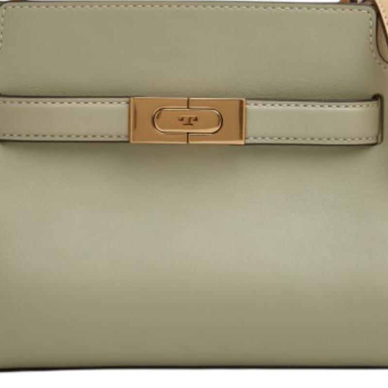 Tory Burch Lee Radziwill Double Layer Leather Handbag With Snap Closure Women handbags Soft-Frost-Green Gold 135720-300