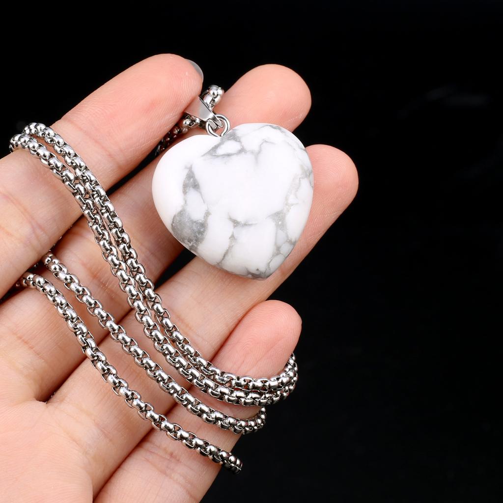 1 шт. в партии, ожерелье из натурального камня, кулон в форме сердца, кристалл, аметист, агат, опал, цепочка из нержавеющей стали, ожерелья для женщин, ювелирные изделия 30x30x10 мм