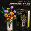 New Year Home Decor Artificial Flower Bouquet Building Blocks With Luminous Vase MOC Flowers Blocks DIY Kids Toys