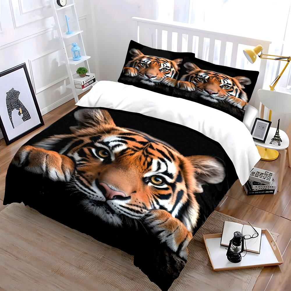Tiger Face Close-Up Artwork Bedding Duvet Cover Set (1*Duvet Cover 2*Pillowcases, without duvet insert)