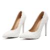 2024 Large 43 Heel Height 11cm Fine Heel Pointed White Wedding Banquet High Heels Lace Pearl Women's Fashion Trendy High Heels