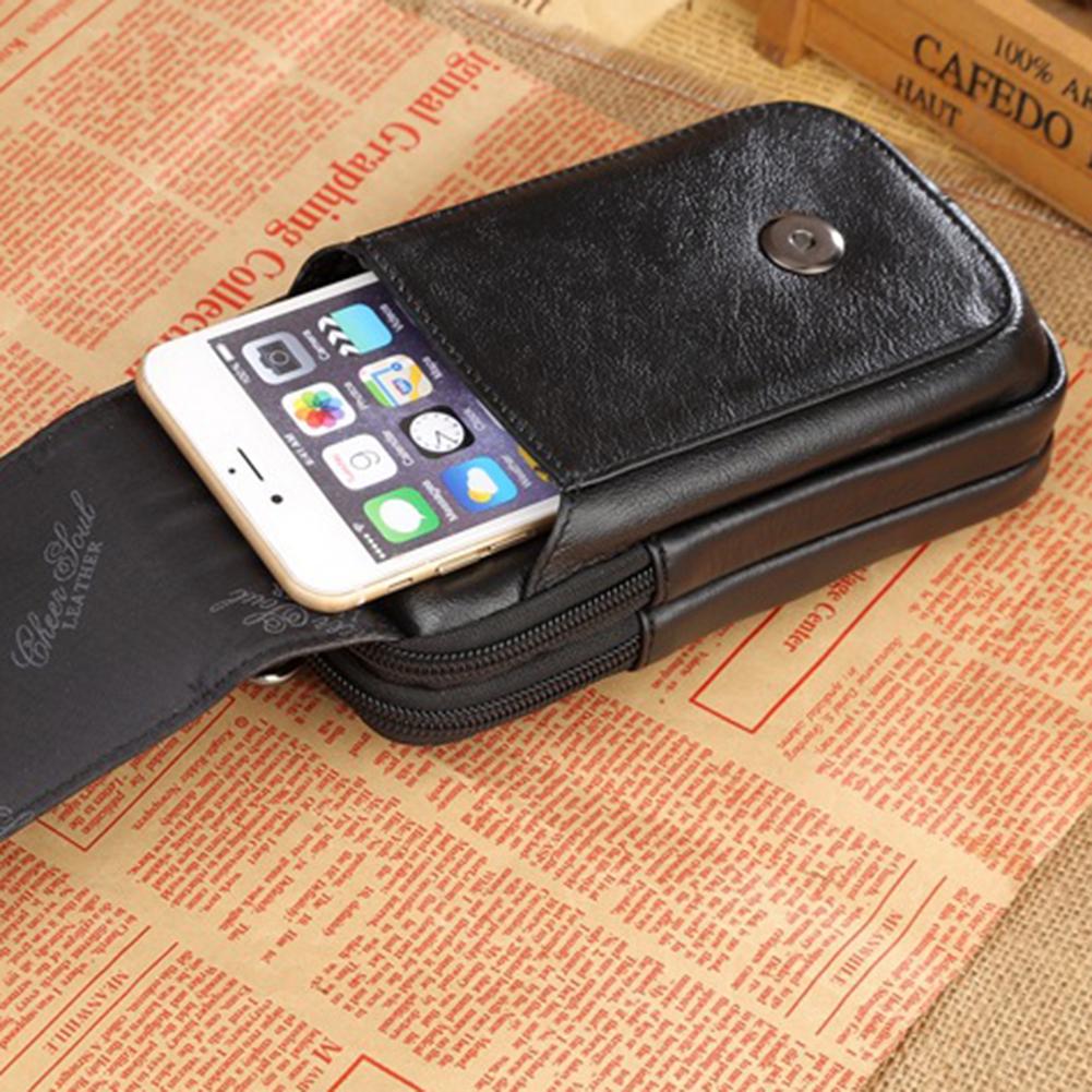 Повседневная поясная сумка из натуральной кожи с застежкой-молнией и крючком для ремня с несколькими карманами для телефона