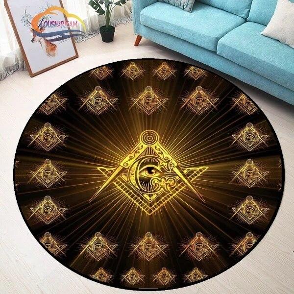 Masonic Round Carpet Freemasonry Non-slip Rug Freemason Living Room Large All Seeing Eye S Tea Table or Chair Mat