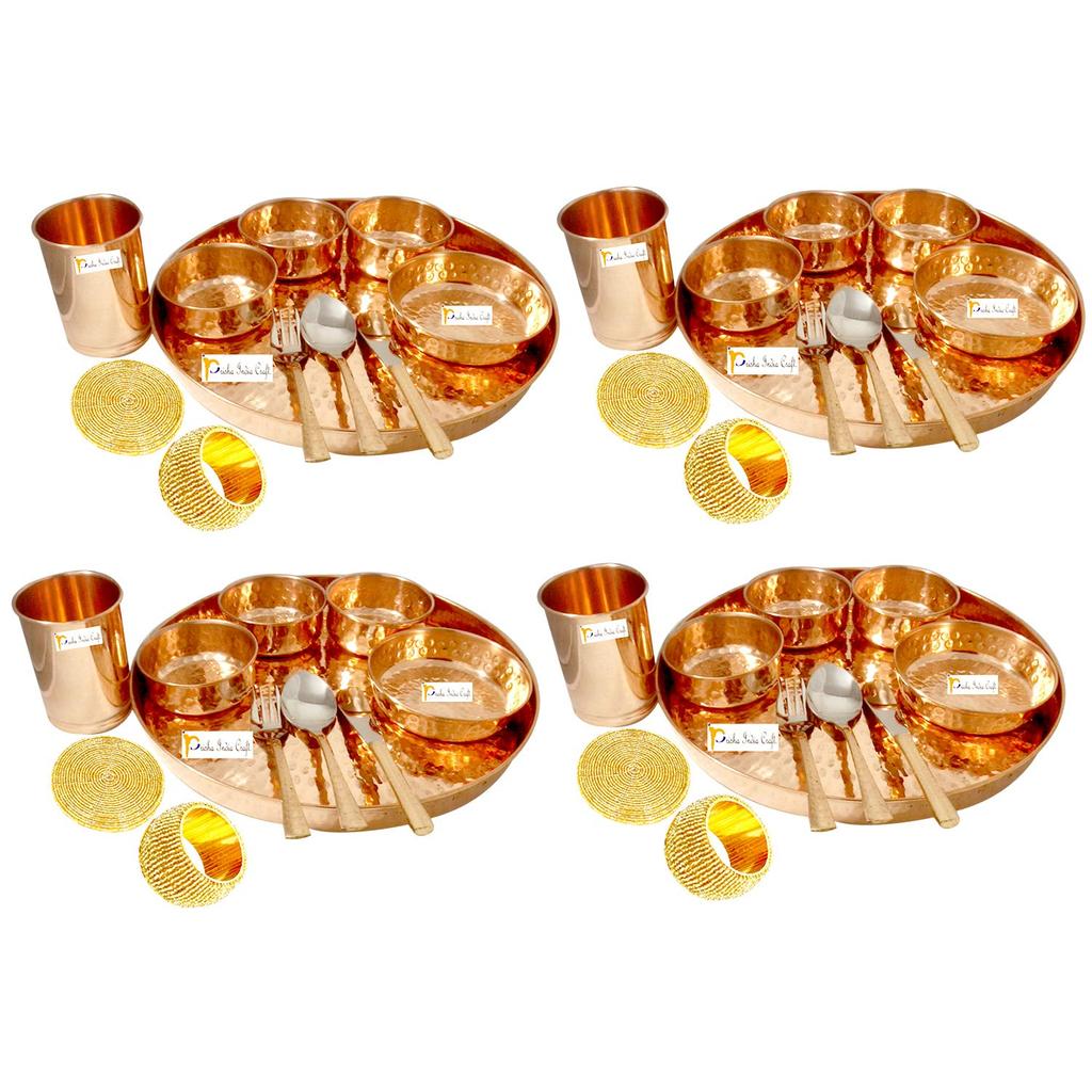 Prisha India Craft Pure Copper Hammered Traditional Design Обеденный набор Thali, сервиз на 4 персоны
