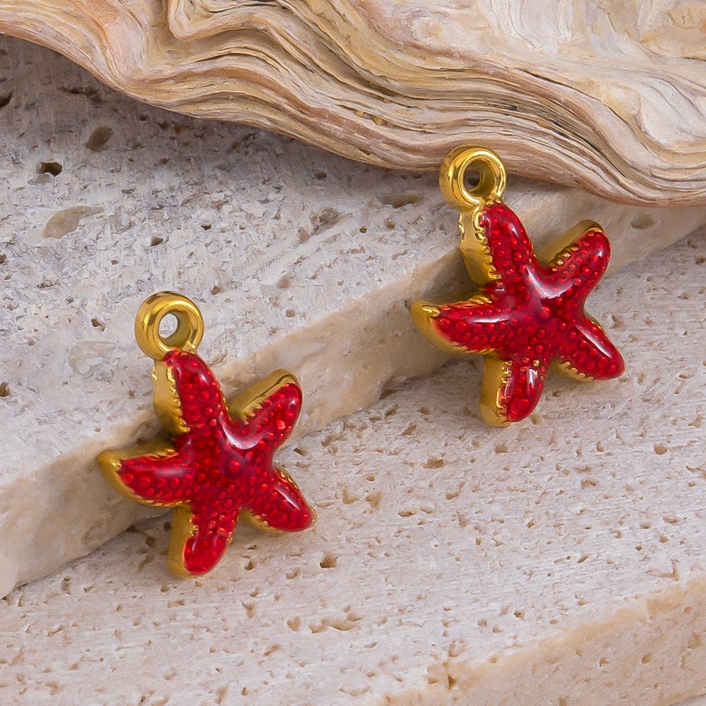 5pcs Fashion Stainless Steel Enamel Golden Starfish Charms Pendants DIY Necklace Bracelet Charm for Jewelry Findings Components