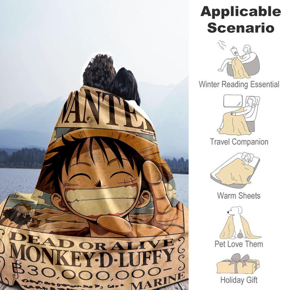 1PC One Piece Monkey D Luffy Patterned Flannel Blanket Suitable For All Seasons For Home Decor Warmth And Comfort Gifts Holiday Present
