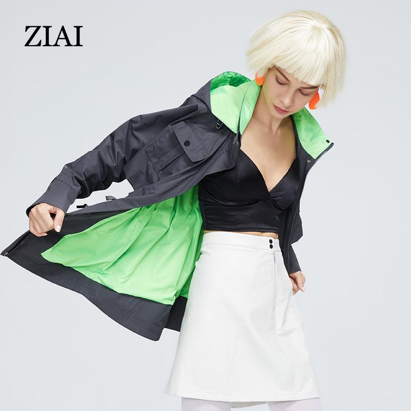 Куртка ZIAI с тонким коротким поясом и капюшоном, новые женские весенние тренчи, парка в стиле Ins, дизайнерская коллекция высокого качества