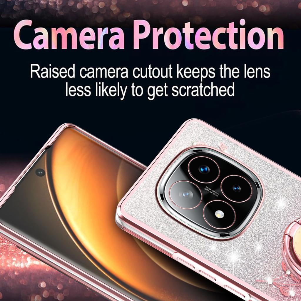 For Xiaomi Redmi Note 14 Pro+ 5G Case Ring Kickstand TPU Flowers Phone Cover Gradient Glitter