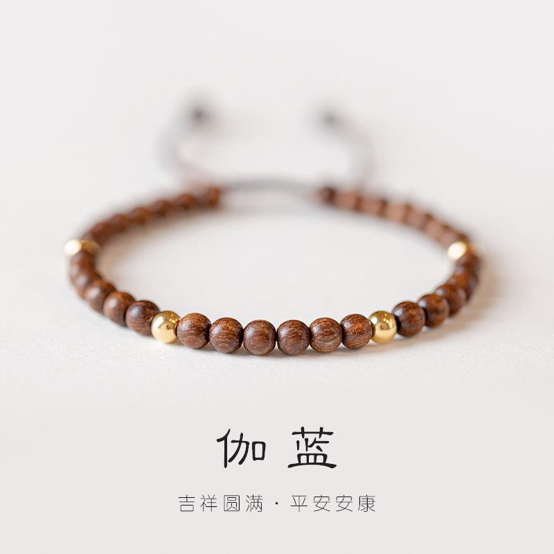 Natural golden sandalwood14K Gold bead bracelet, handmade jewelry, niche gift for women, vintage style
