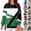 Women's Fashionable Casual Hoodie Long Sleeved Drawstring Pullover Geometric Splicing Printed  Loose Slit Sweatshirt