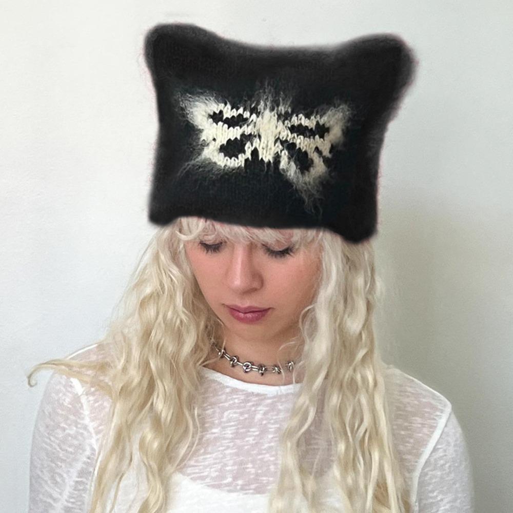 Korean Style Knitted Pullover Hat Star Brimless Beanie Cap Personality Cat Ear Woolen Hat Autumn