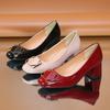Fashion 2025Medium Thick Heel Soft Leather  Single Shoes Shallow Mouth Square Head Women's Pumps Metal Square Buckl Heeled Mom Shoes