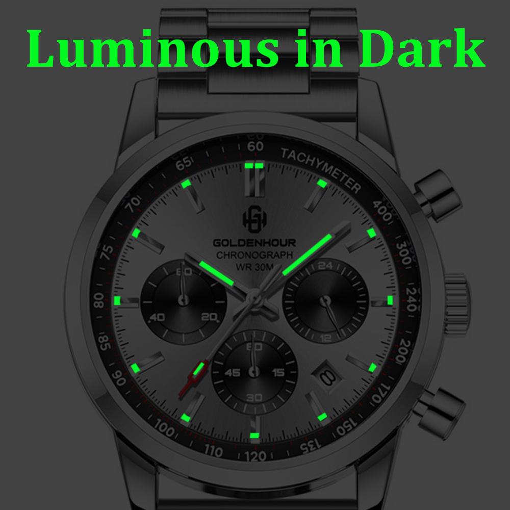 Luxury Mens Watch Fashion Leather Luminous Calendar Business Man Watch Waterproof Chronograph Gold Quartz Watches for Men