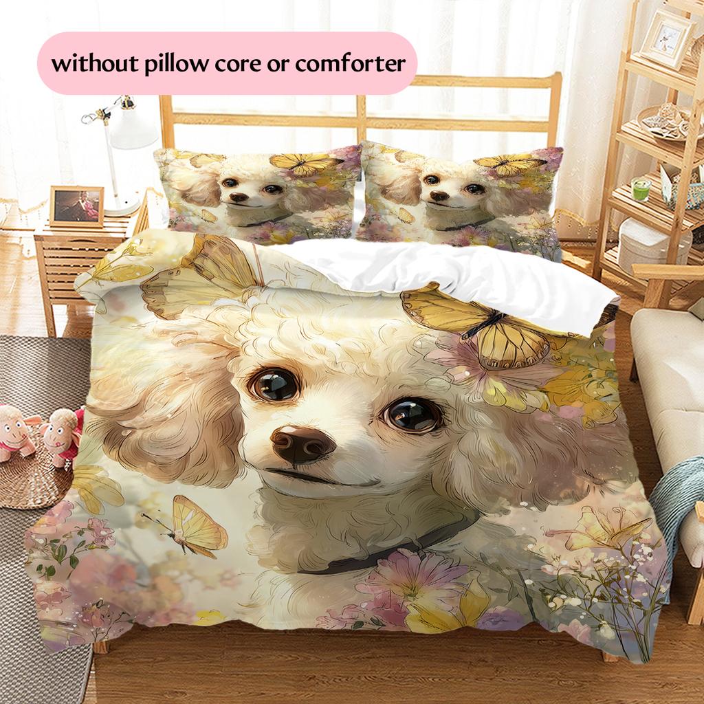 Beautiful Poodle Pattern Bedding Home Decoration Birthday Gift (1 * duvet cover + 2 * pillowcase, without core)