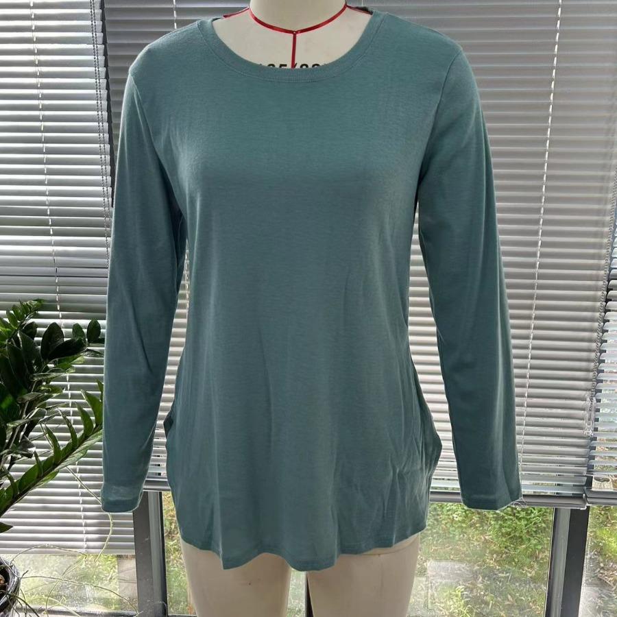 Осенний однотонный пуловер с круглым вырезом и длинным рукавом, женская футболка, весенняя повседневная базовая рубашка, женские топы