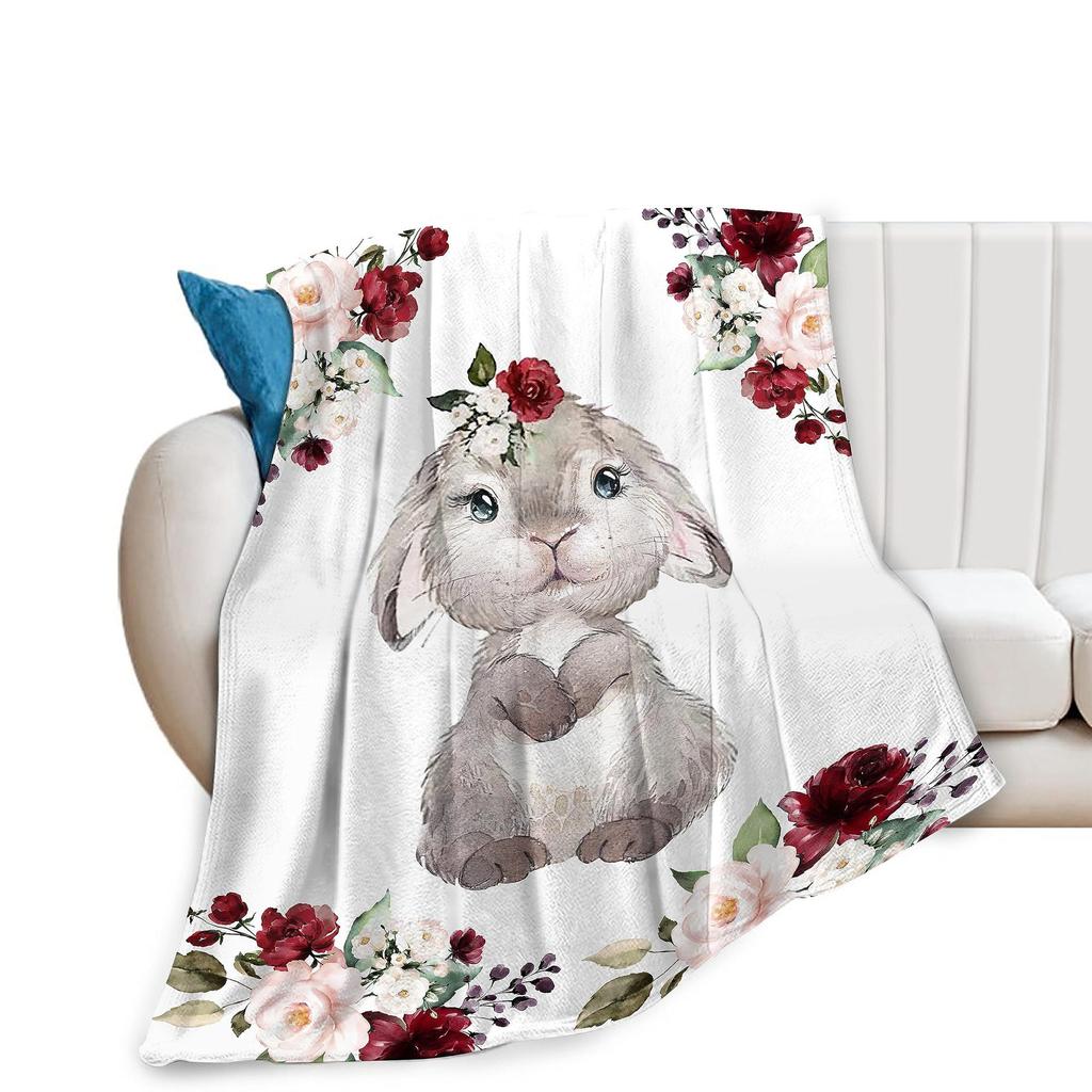 Pink cartoon rabbit Printed Blanket for Sofa Bed Travel Camping Living Room Office Conditioning Blanket for All Seasons Gifts