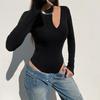 Women's Solid Colour Strapless Hollow Slim Bottom Slim Long Sleeves Bodysuit