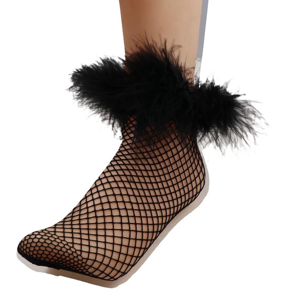 Mesh Feather Fishnet Stockings Bright Color Socks Women Y2K Unique Mid Tube Socks Female
