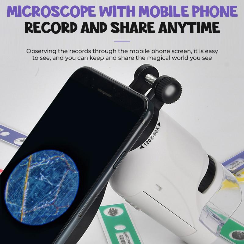 Handheld Microscope Kit 60-120x Pocket Microscope Battery Powered Handheld Mini Microscope LED Light Science Microscop