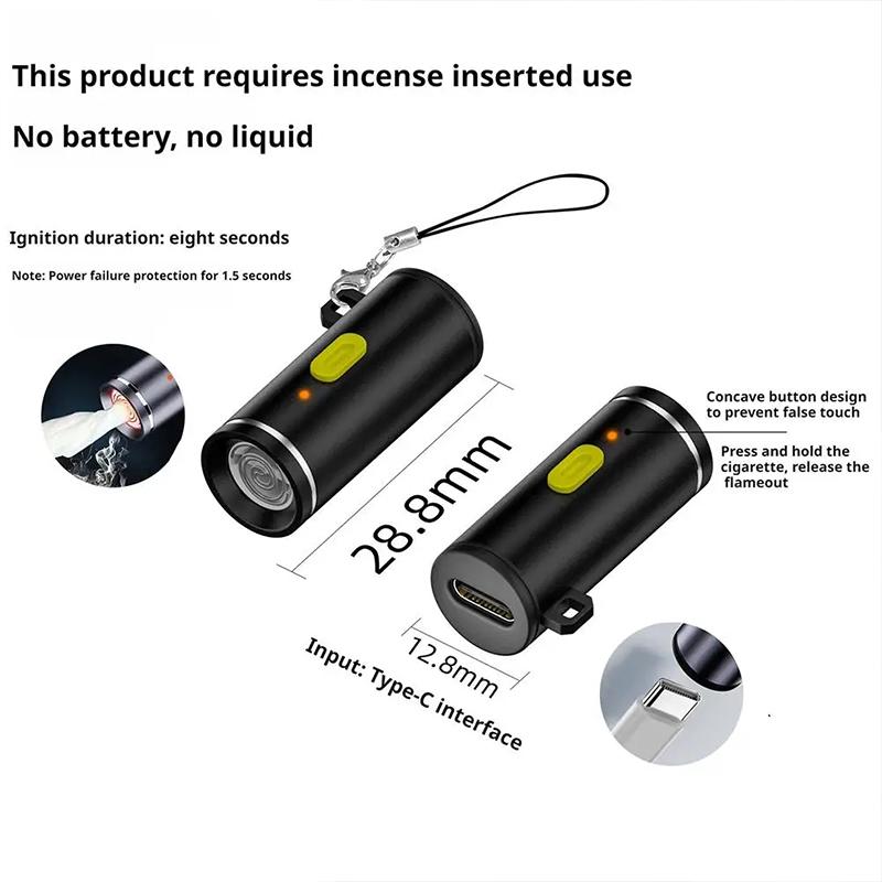Black Mini Cigarette Lighter Battery Free Liquid Portable and Windproof for Outdoor Use Plug and Play Type - C Mini Igniter