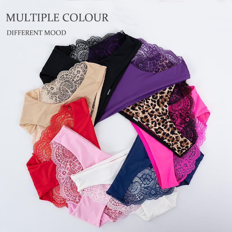 3 Pcs Women's Invisible Underwear Sexy Lace Transparent Panties Seamless Hollow Out Underpants