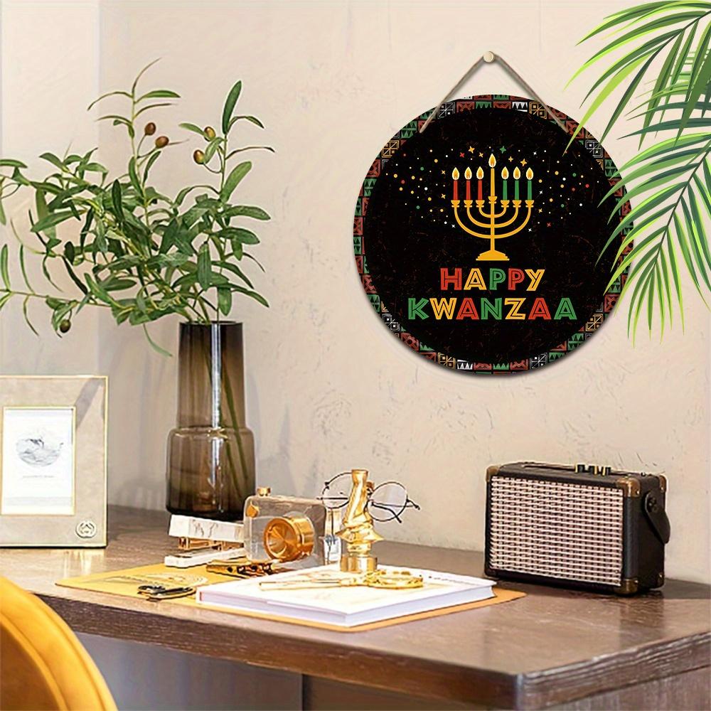 Classic Happy Kwanzaa Wooden Sign - African American Festivals Round Sign for Front Door, Wall Hanging Decor - Ideal Kwanzaa Decor
