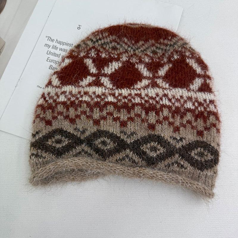 Вязаная шапка-ушанка с кулиской из жаккарда в стиле Fair Isle, детская, зимняя, милая, теплая, из шерсти и плюша, баоту