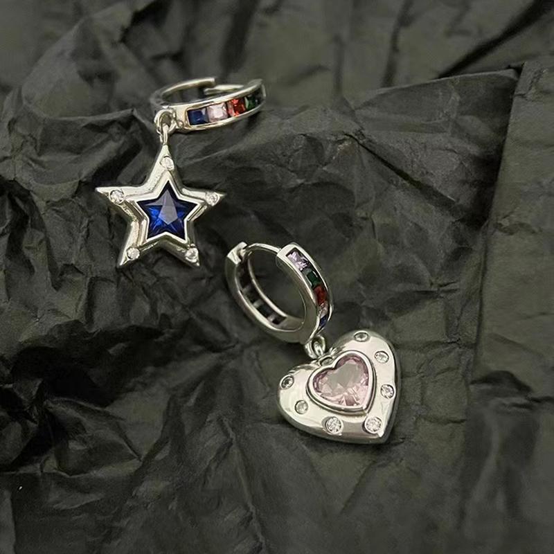 ANENJERY Асимметричные серьги-кольца с радужным цирконием и звездным сердцем, женские аксессуары по индивидуальному дизайну, аксессуары для пожилых людей aretes brincos