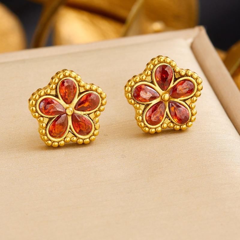 Gold Plated Stainless Steel Multicolor Flower Crystal Jewelry Set (necklace + Earrings) for Women