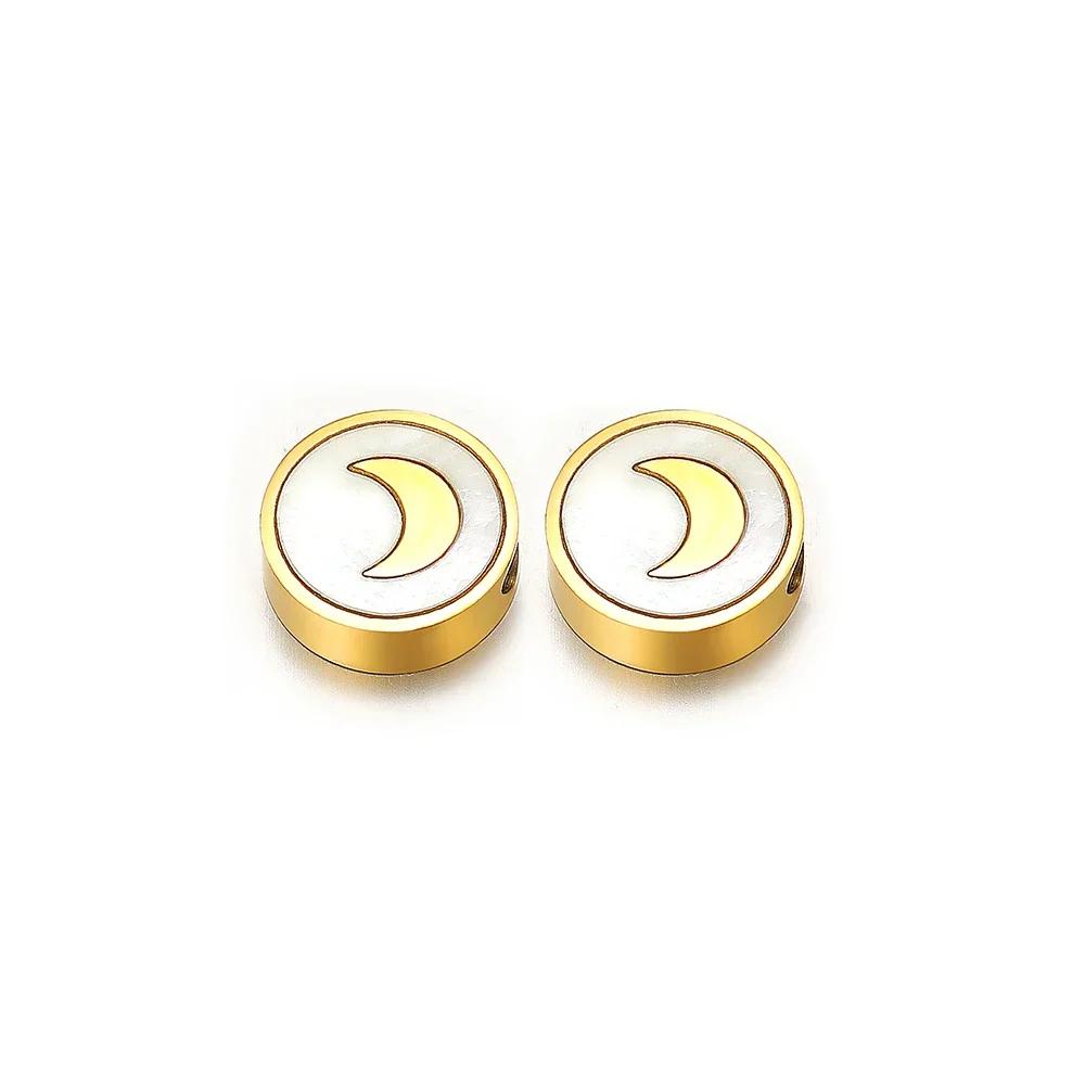 5Pcs Stainless Steel Round Gold Color Shell Cross Moon Beads Charms for DIY Women Necklace Jewelry Making Bracelet Accessories