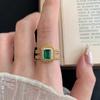 Vintage Emerald Green Square Rings for Women Inlay Zircon Beads Ring Exquisite Luxury Daily Zircon Gift