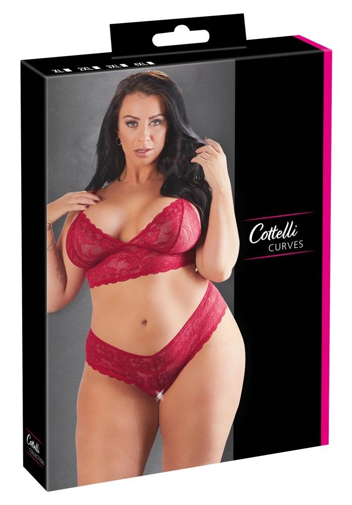 Cottelli CURVES - Red Lace Bra and Crotchless Thong Set 2XL