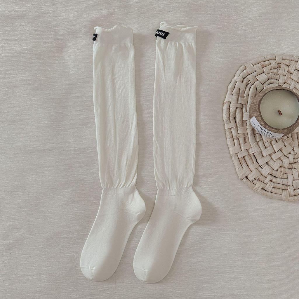 Gray Ballet Scrunched Over-the-Knee Socks for Women - Spring/Autumn Calf-Length with Miu Style Label